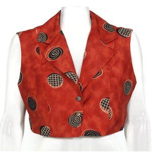 Vtg NOURITANO by Karess Paris Rust Black Swirl Dot Cropped Button Up Top sz L /3